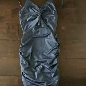 Talia Glitter Front Twist Dress in Navy